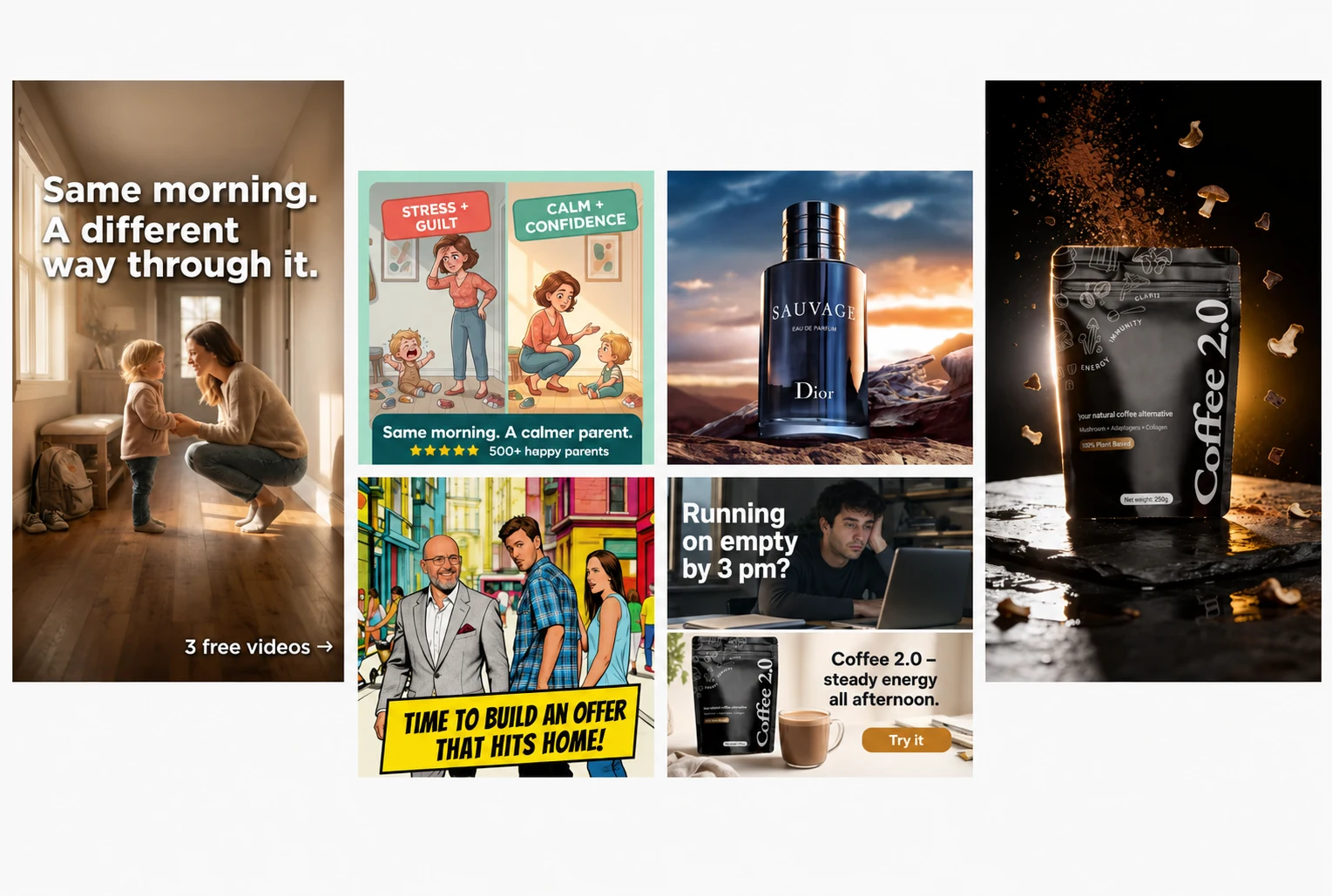 A mosaic of ad creative made by the team